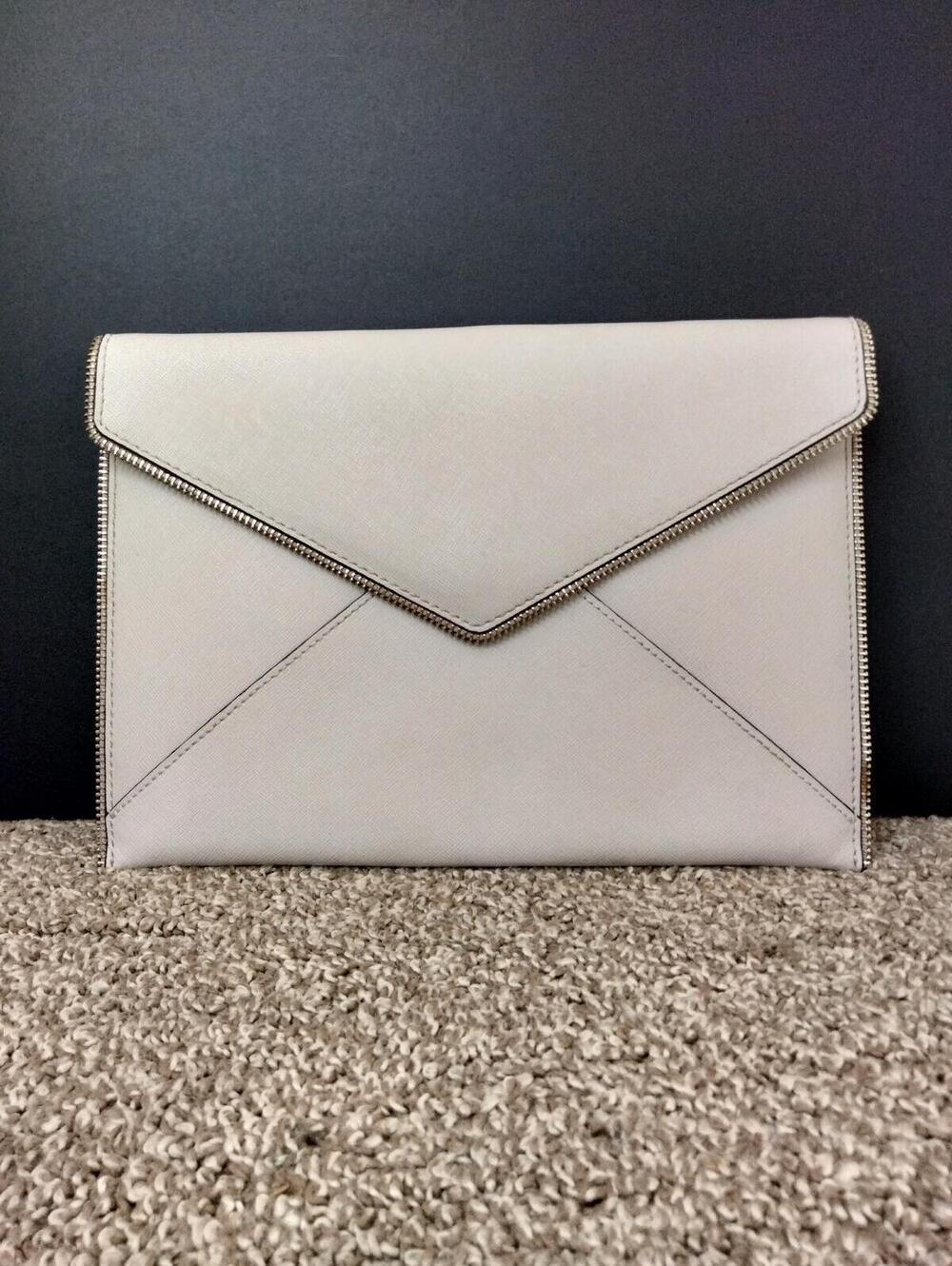 Rebecca Minkoff Leo Envelope Clutch - White Saffiano Leather - Zipper Trim